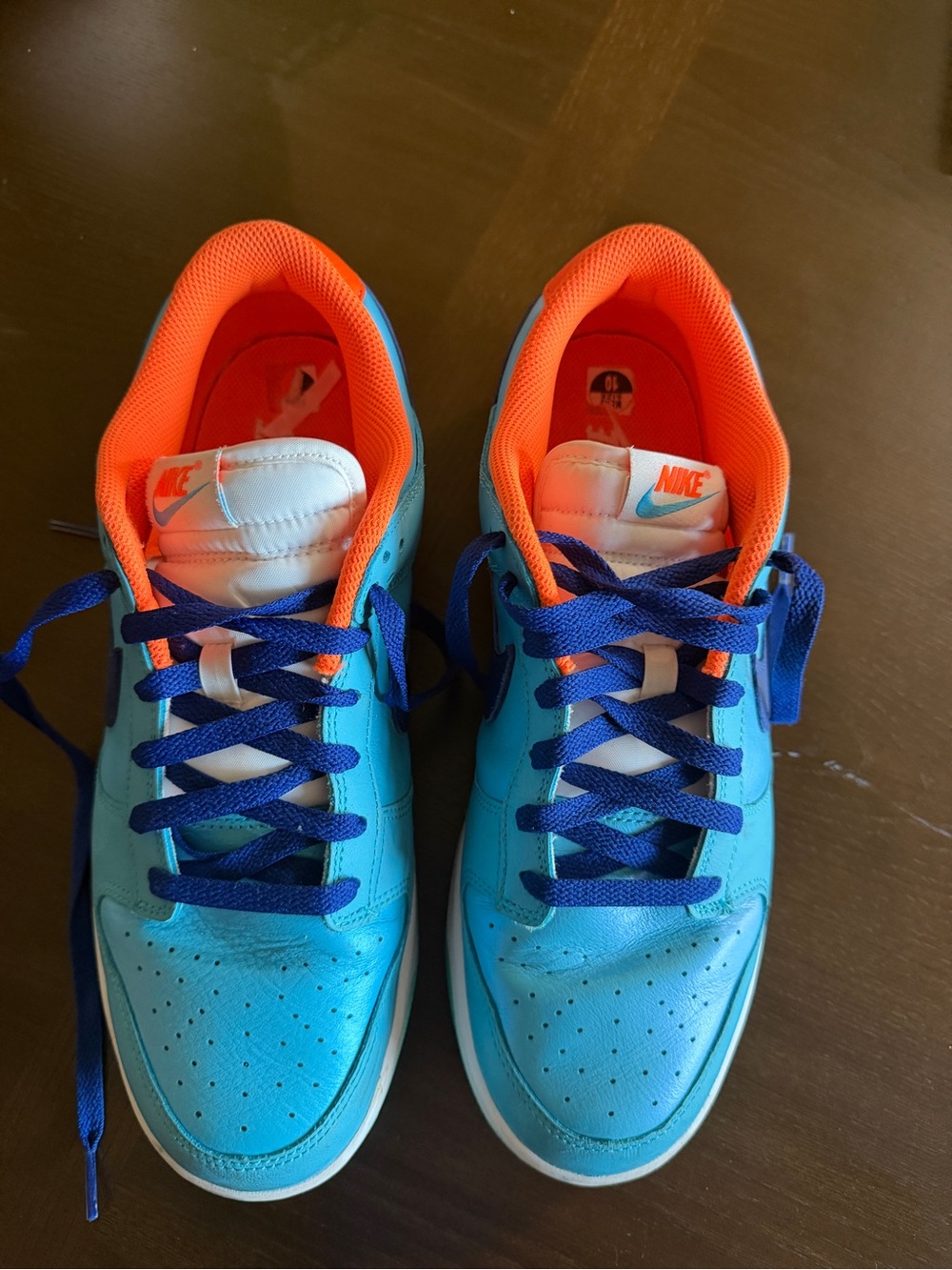 Nike Turquoise and Orange Low-Top Sneakers with Blue Laces